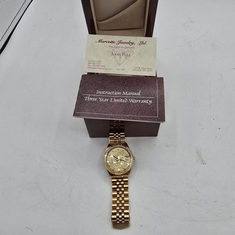 NIB Schwans Chairman Watch Gold Plated 11‎ Diamonds Jubilee Day Date Watch 35mm